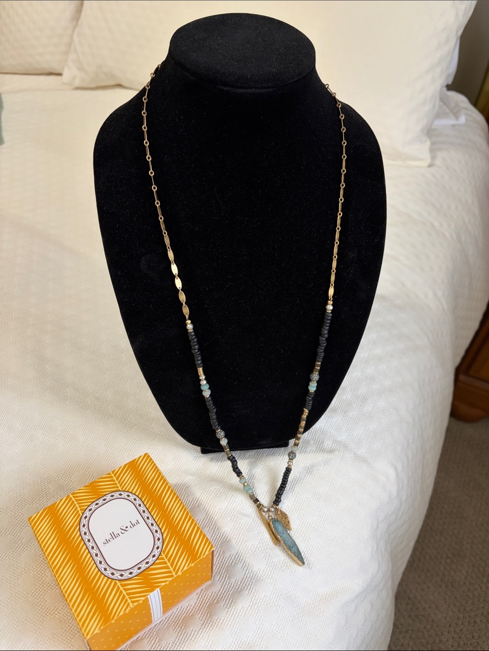 Stella & Dot Artisan Pendant Gold, Black and Teal Pendant Necklace